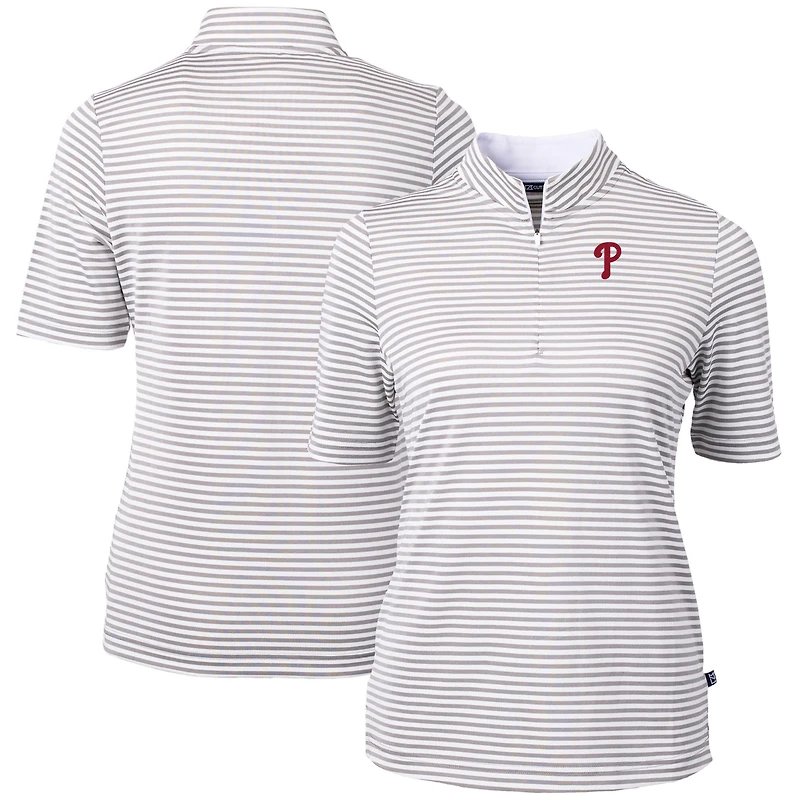 Haut à rayures écologiques en piqué Virtue des Philadelphia Phillies pour femme, gris Cutter & Buck