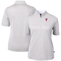 Haut à rayures écologiques en piqué Virtue des Philadelphia Phillies pour femme, gris Cutter & Buck
