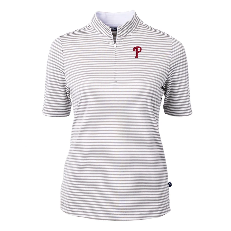 Haut à rayures écologiques en piqué Virtue des Philadelphia Phillies pour femme, gris Cutter & Buck