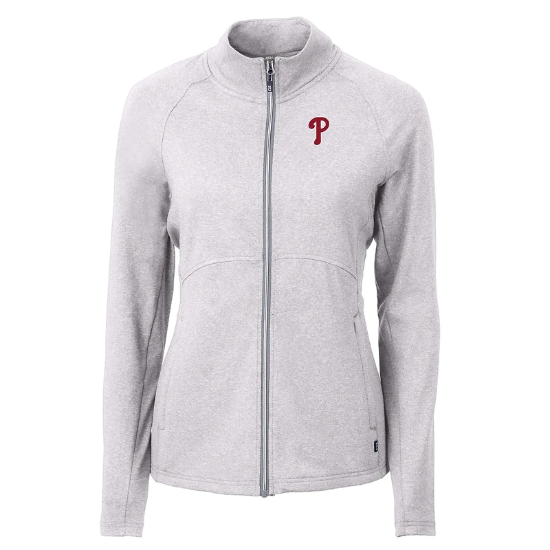 Women's Cutter & Buck  Heather Gray Philadelphia Phillies Adapt Eco Knit Raglan Full-Zip Jacket