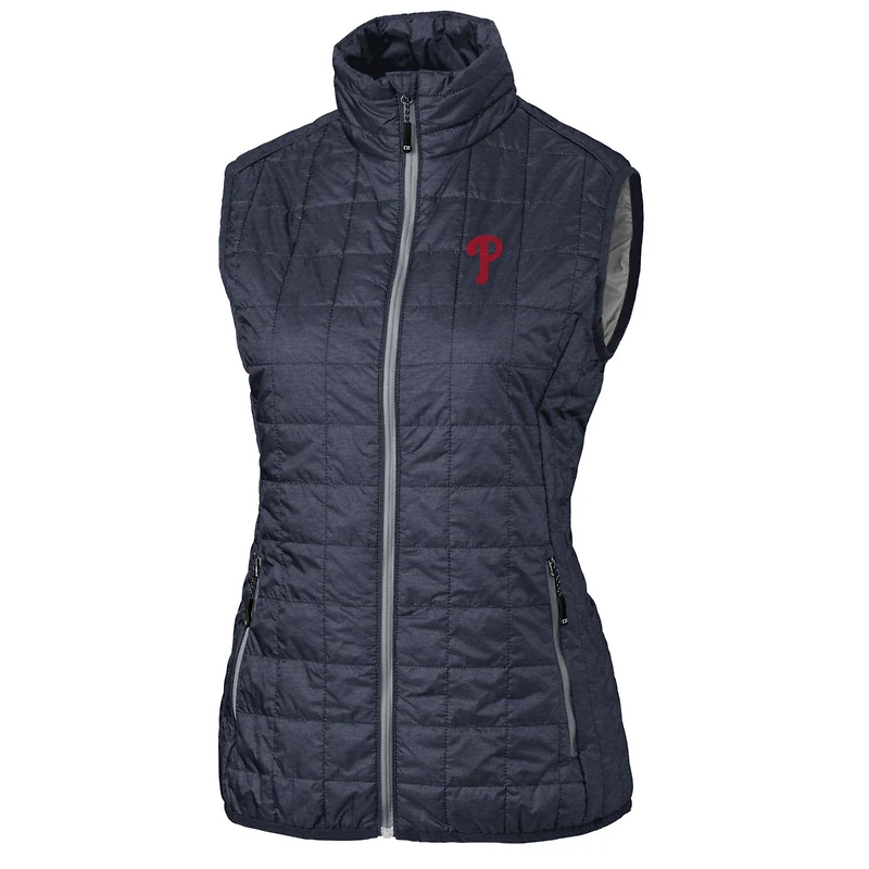 Gilet matelassé entièrement zippé PrimaLoft Eco Rainier des Philadelphia Phillies pour femme, bleu marine chiné Cutter & Buck