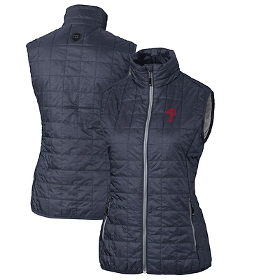 Gilet matelassé entièrement zippé PrimaLoft Eco Rainier des Philadelphia Phillies pour femme, bleu marine chiné Cutter & Buck