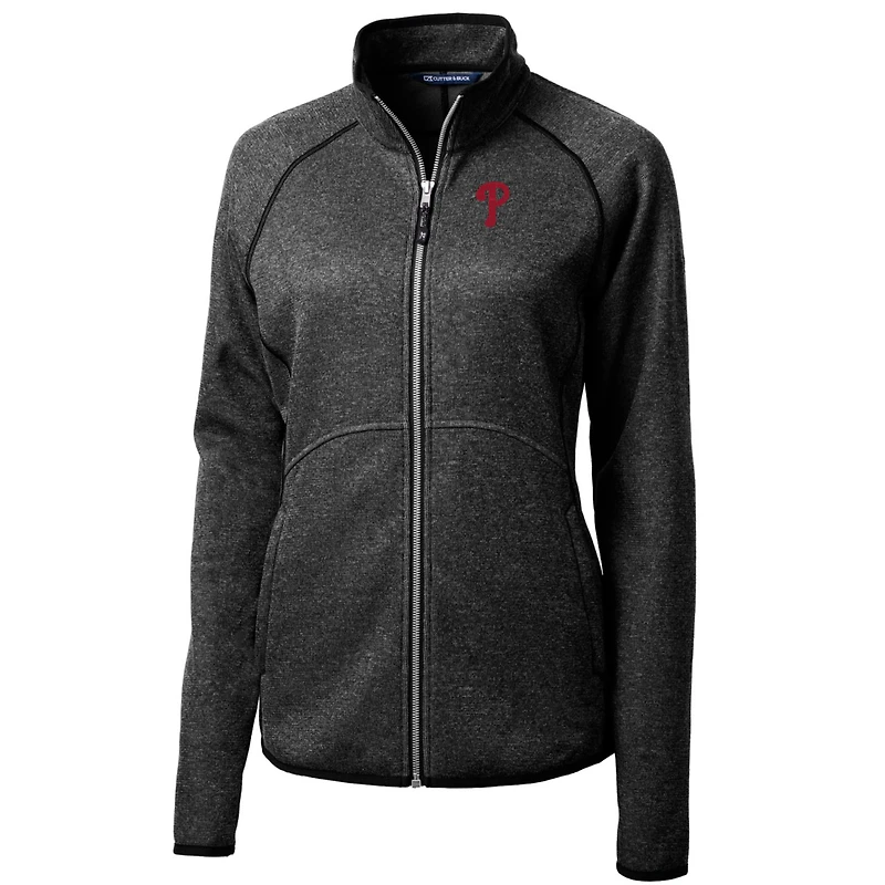 Veste pull-over zippée en tricot Mainsail des Philadelphia Phillies pour femme, couleur anthracite chiné Cutter & Buck