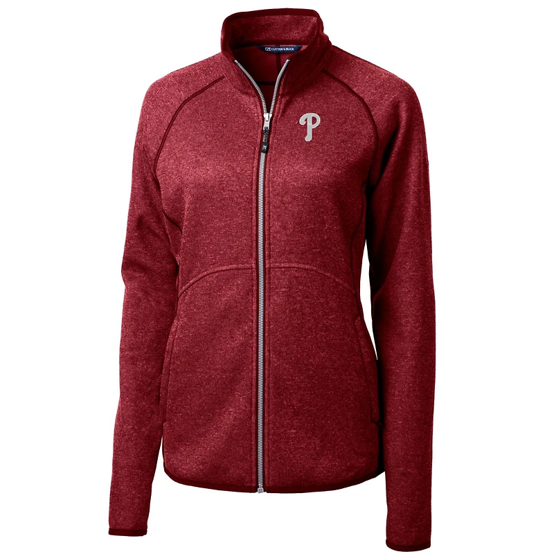 Veste pull-over zippée rouge chiné pour femme Cutter & Buck des Philadelphia Phillies