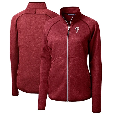 Veste pull-over zippée rouge chiné pour femme Cutter & Buck des Philadelphia Phillies