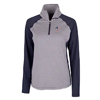 Pull-over extensible demi-zippé à rayures ton sur avec logo Americana des Philadelphia Phillies pour femme, bleu marine Cutter & Buck