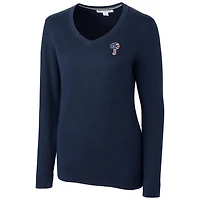 Pull-over à col en V mélange de trois matières, bleu marine, orné du logo Americana des Phillies Philadelphie la marque Cutter & Buck pour femme