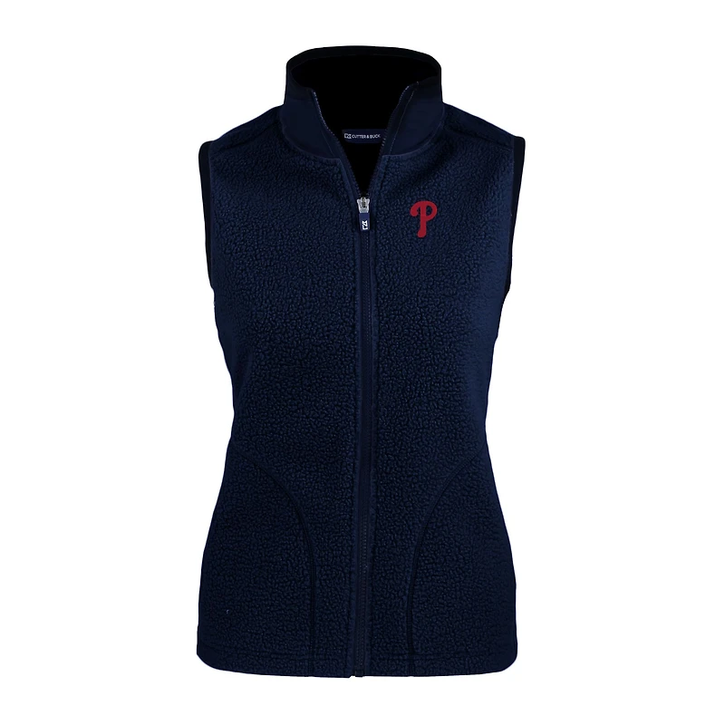 Gilet zippé en polaire écologique Sherpa Cascade pour femme, bleu marine, Cutter & Buck, Philadelphia Phillies