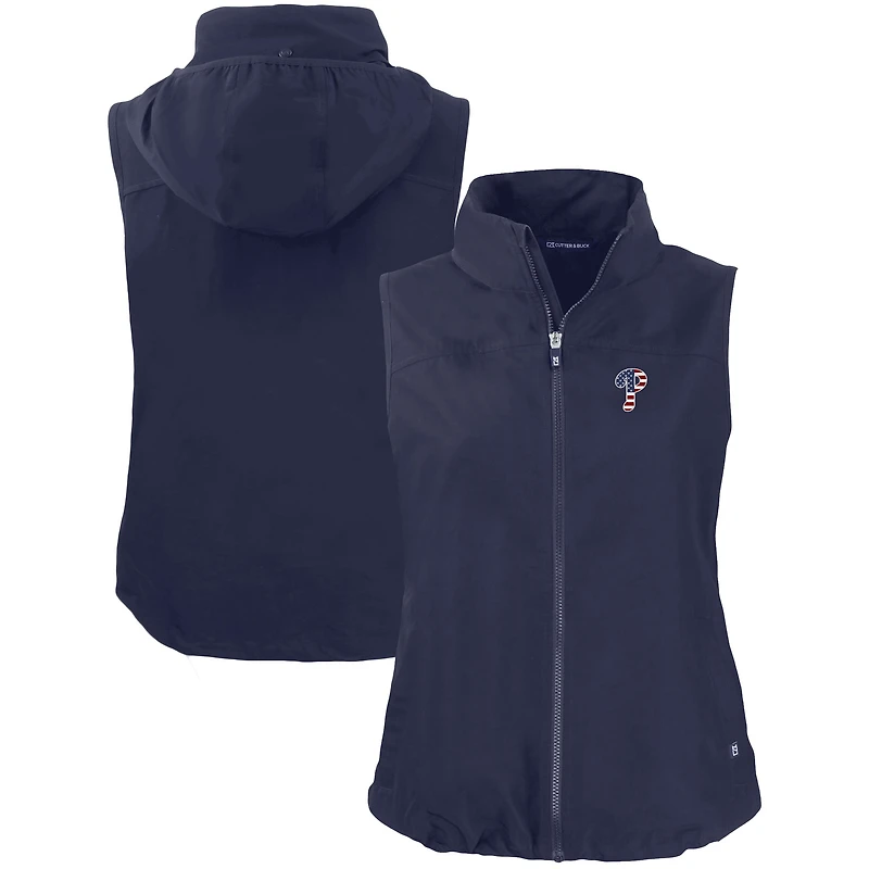 Gilet zippé entièrement recyclé pour femme Cutter & Buck Navy Philadelphia Phillies Charter Eco