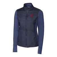 Coupe-vent matelassé hybride entièrement zippé DryTec Stealth pour femme, bleu marine, des Philadelphia Phillies