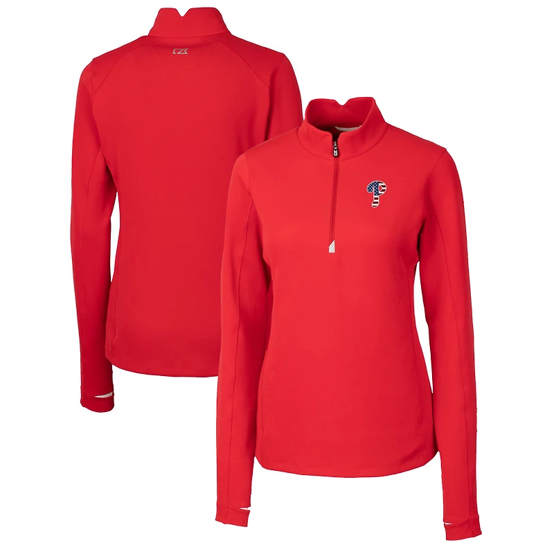 Pull-over zippé quart de tour DryTec Traverse Stretch pour femme, rouge, avec logo Americana des Philadelphia Phillies Cutter & Buck