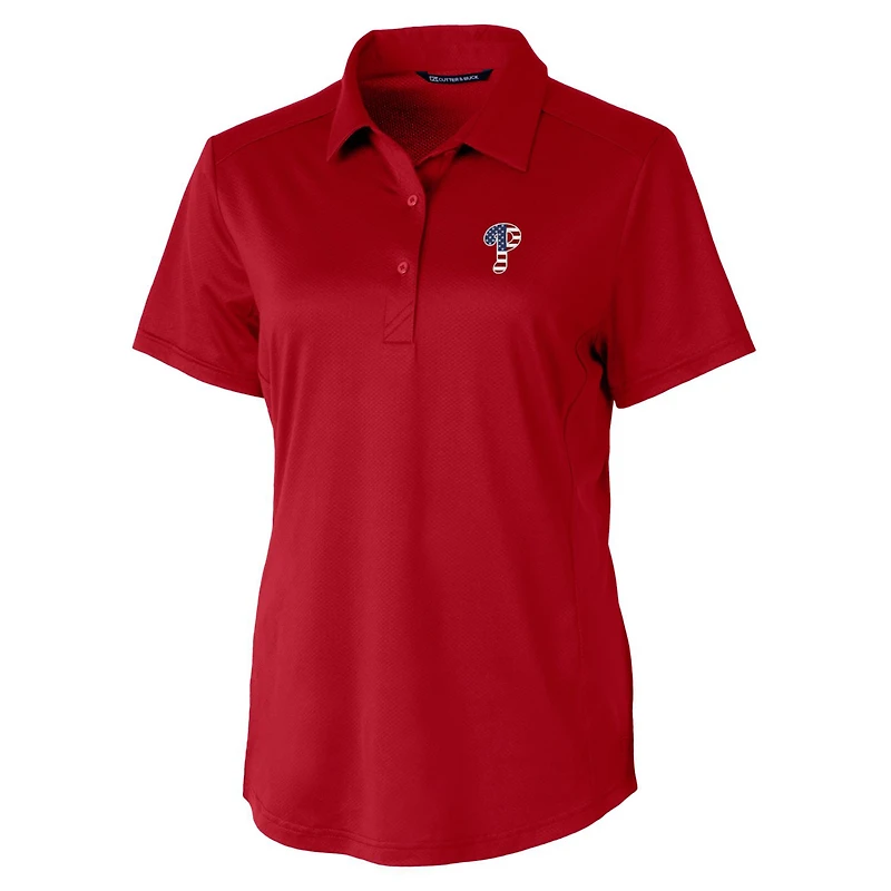 Women's Cutter & Buck Red Philadelphia Phillies Americana Logo Prospect DryTec Textured Stretch Polo