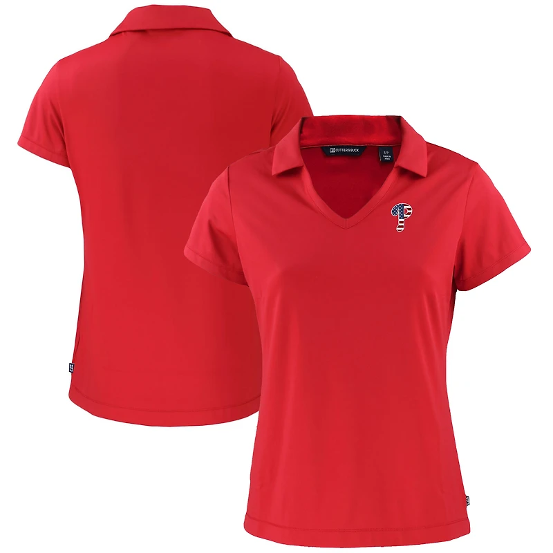Women's Cutter & Buck  Red Philadelphia Phillies Daybreak Eco Recycled V-Neck Polo