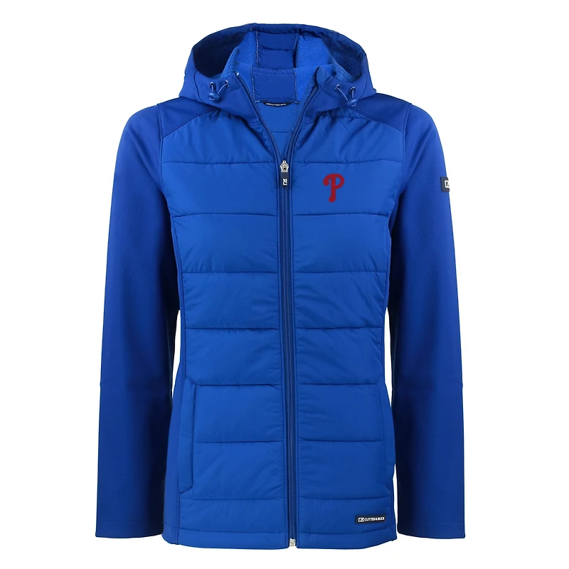 Veste à capuche entièrement zippée en tissu recyclé et softshell hybride Evoke pour femme, Cutter & Buck Royal, Philadelphia Phillies