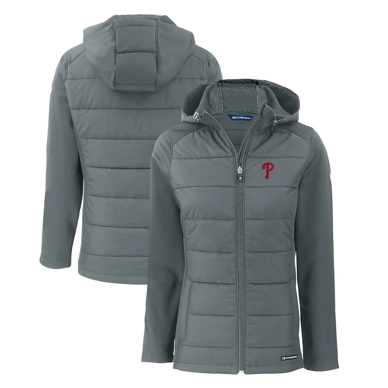 Veste à capuche entièrement zippée en tissu recyclé et softshell pour femme Cutter & Buck Steel Philadelphia Phillies Evoke Hybrid Eco