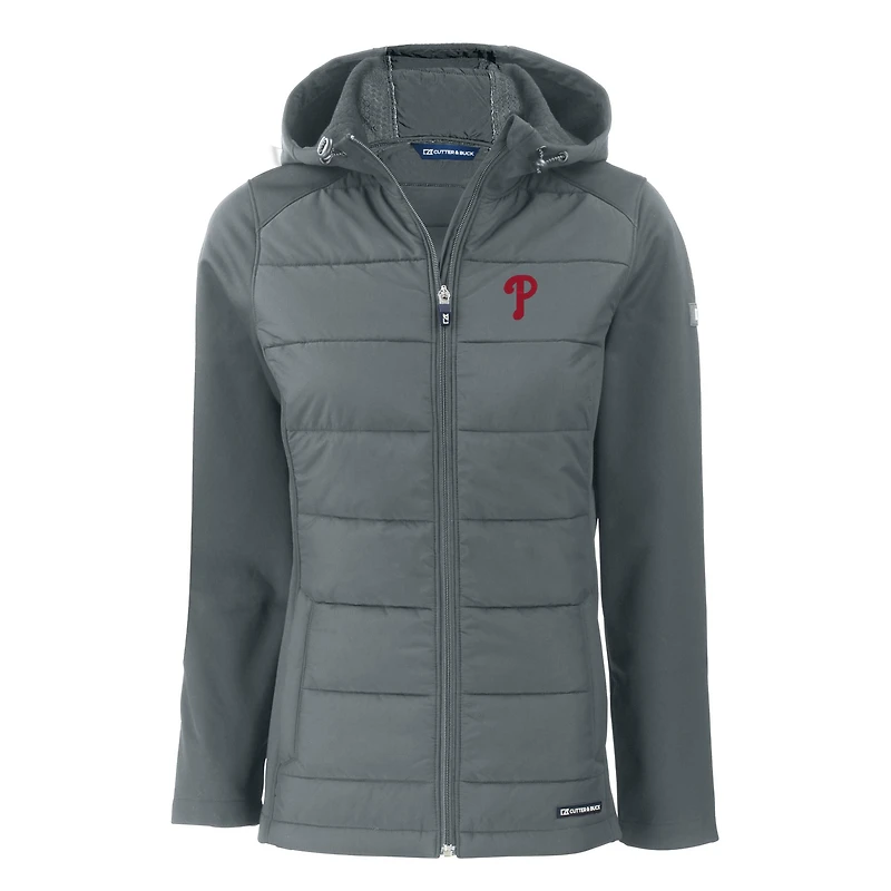 Veste à capuche entièrement zippée en tissu recyclé et softshell pour femme Cutter & Buck Steel Philadelphia Phillies Evoke Hybrid Eco