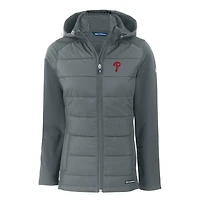 Veste à capuche entièrement zippée en tissu recyclé et softshell pour femme Cutter & Buck Steel Philadelphia Phillies Evoke Hybrid Eco