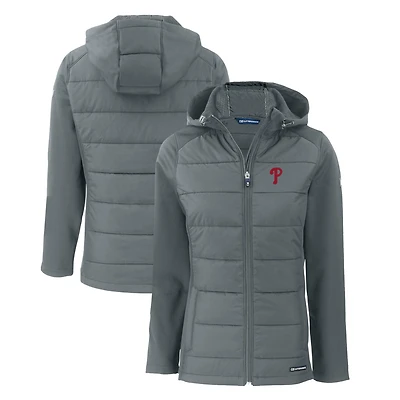 Veste à capuche entièrement zippée en tissu recyclé et softshell pour femme Cutter & Buck Steel Philadelphia Phillies Evoke Hybrid Eco