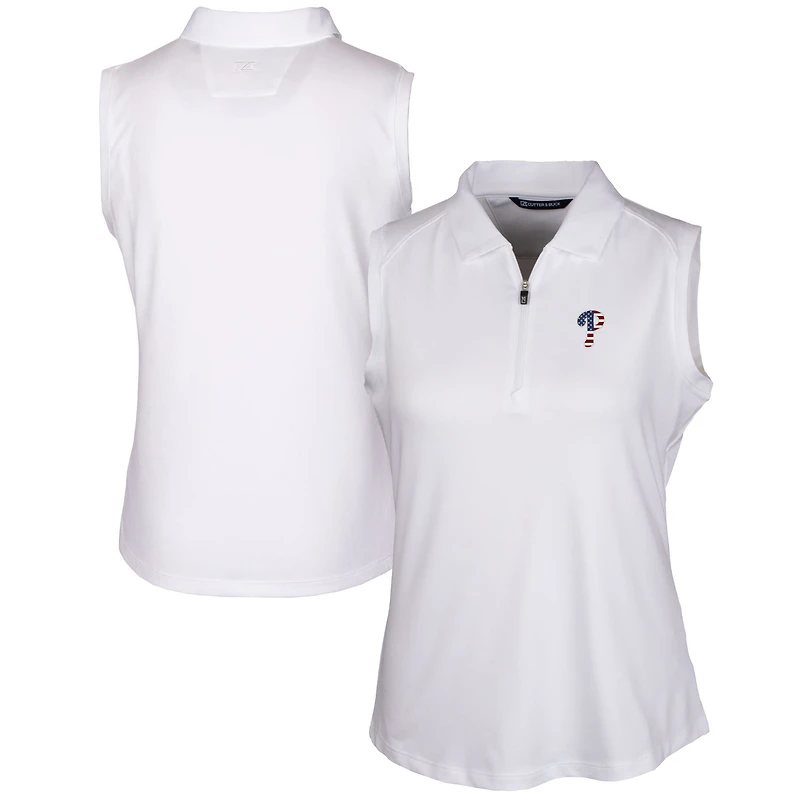 Polo sans manches extensible DryTec Forge pour femme, blanc, avec logo Americana des Philadelphia Phillies, Cutter & Buck