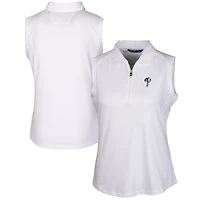 Polo sans manches extensible DryTec Forge pour femme, blanc, avec logo Americana des Philadelphia Phillies, Cutter & Buck