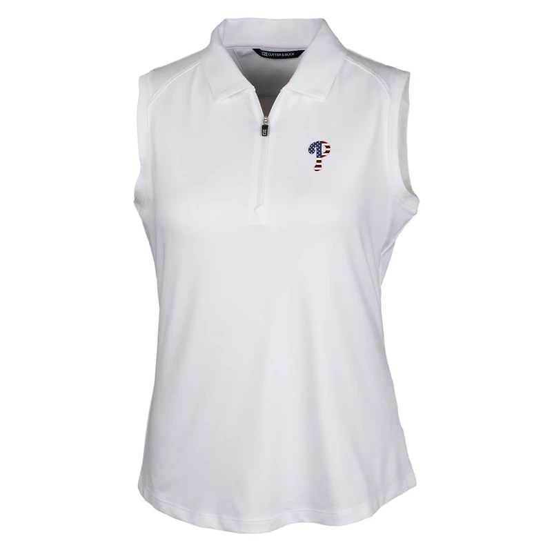Polo sans manches extensible DryTec Forge pour femme, blanc, avec logo Americana des Philadelphia Phillies, Cutter & Buck