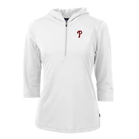 Sweat à capuche demi-zippé manches 3/4 et col rond pour femme, blanc, des Philadelphia Phillies, Cutter & Buck