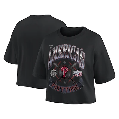 Women's Fanatics Black Philadelphia Phillies Americana Crop T-Shirt