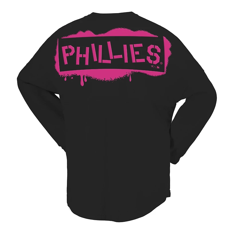 T-shirt à manches longues noir fluo des Philadelphia Phillies pour femme Fanatics