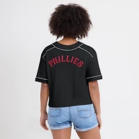 T-shirt court à col en V surdimensionné noir des Phillies de Philadelphie pour femme