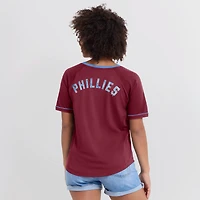 Women's Fanatics  Burgundy Philadelphia Phillies Cooperstown Collection League Diva V-Neck T-Shirt