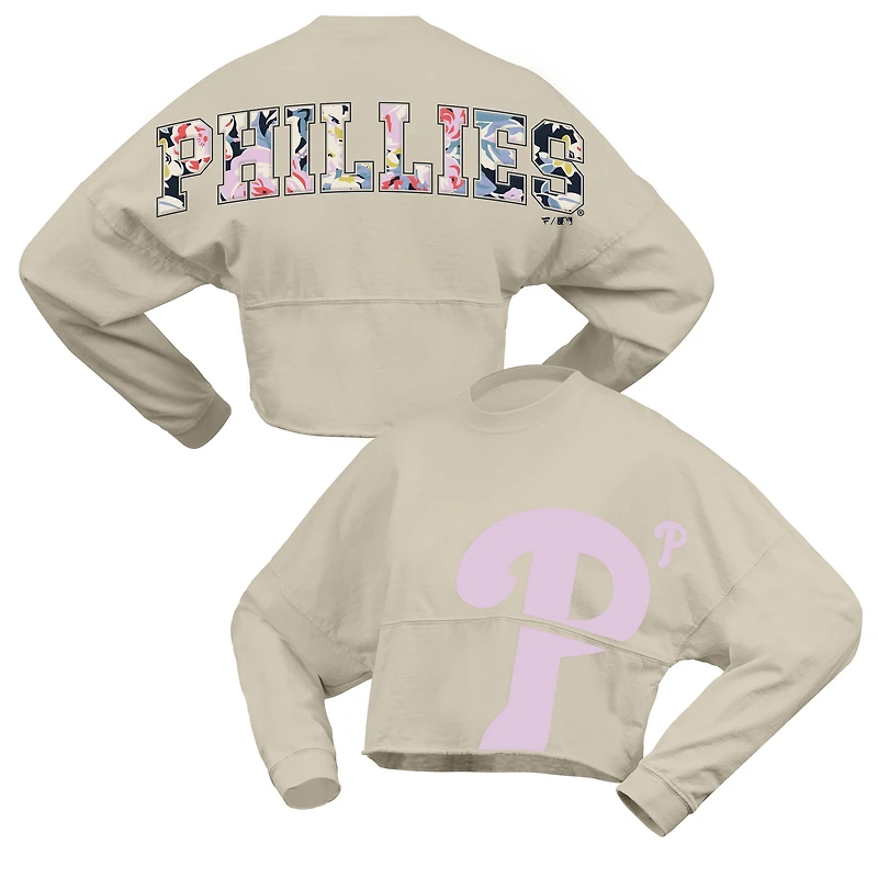 Women's Fanatics  Cream Philadelphia Phillies Floral Preppy Cropped Long Sleeve T-Shirt