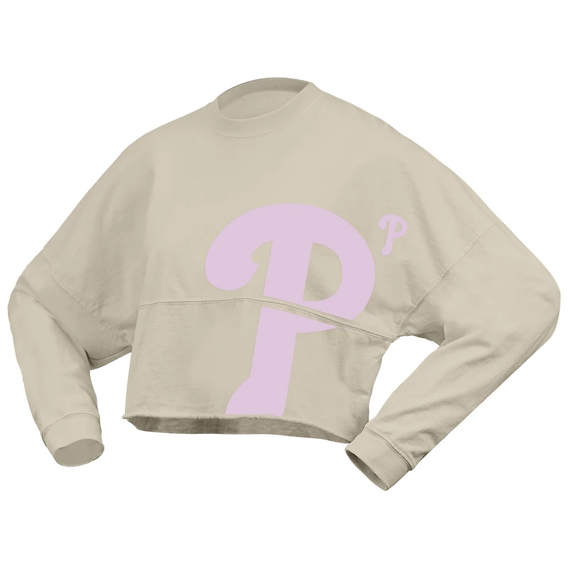 Women's Fanatics  Cream Philadelphia Phillies Floral Preppy Cropped Long Sleeve T-Shirt