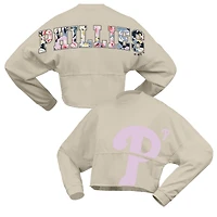 Women's Fanatics  Cream Philadelphia Phillies Floral Preppy Cropped Long Sleeve T-Shirt