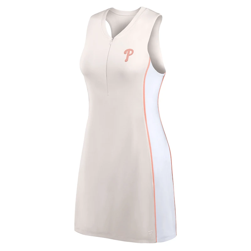 Women's Fanatics Cream Philadelphia Phillies Studio Boost Athletic Half-Zip Dress