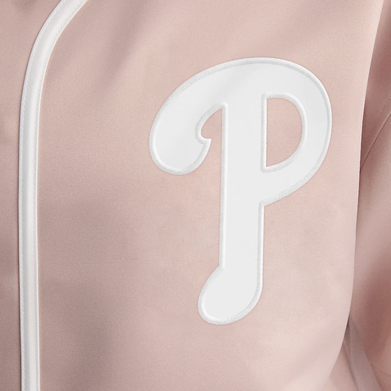 Women's Fanatics Faded Rose Philadelphia Phillies Iconic Full-Button Satin Baseball Top