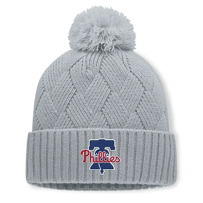 Bonnet tricoté gris Philadelphia Phillies pour femme, avec pompon, de la marque Fanatics.