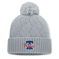 Bonnet tricoté gris Philadelphia Phillies pour femme, avec pompon, de la marque Fanatics.