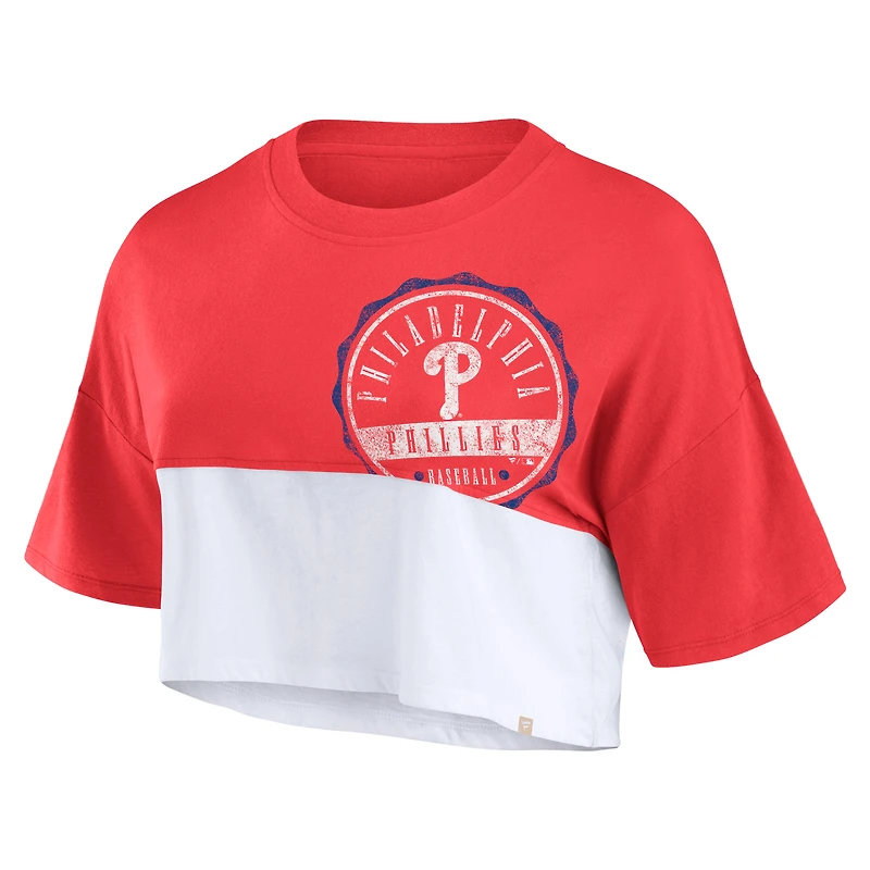 Women's Fanatics Heather Red/White Philadelphia Phillies Color Split Boxy Cropped T-Shirt
