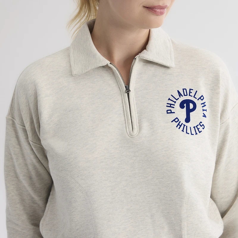 Women's Fanatics Oatmeal Heather Philadelphia Phillies Iconic Terry Quarter-Zip Sweatshirt