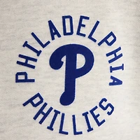 Sweat-shirt à col zippé Fanatics pour femme, couleur avoine chinée, motif emblématique des Phillies de Philadelphie.