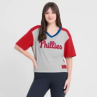 T-shirt surdimensionné à col en V pour femme Fanatics Red/Graphite Philadelphia Phillies