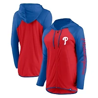Sweat à capuche zippé manches longues avec inscription Philadelphia Phillies rouge/bleu marine Fanatics pour femme