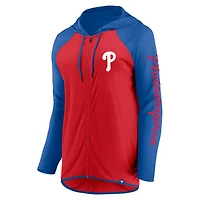 Women's Fanatics Red/Royal Philadelphia Phillies Script Sleeve Full-Zip Hoodie