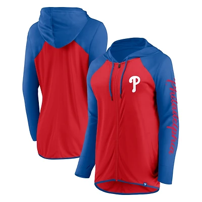 Women's Fanatics Red/Royal Philadelphia Phillies Script Sleeve Full-Zip Hoodie