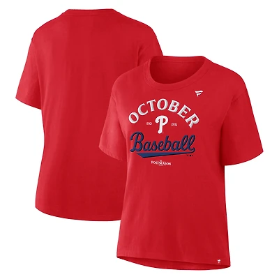 T-shirt rouge Fanatics pour femme, vestiaire des Phillies de Philadelphie, saison 2025 la MLB