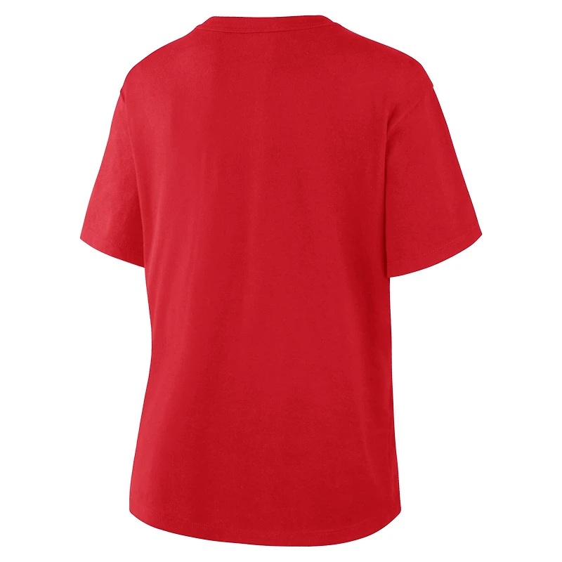 T-shirt rouge Fanatics pour femmes, champions de la division Est Ligue nationale 2025 des Phillies Philadelphie, taille plus, vestiaires