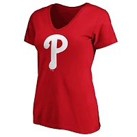 T-shirt rouge à col en V avec logo officiel des Phillies de Philadelphie Fanatics pour femmes