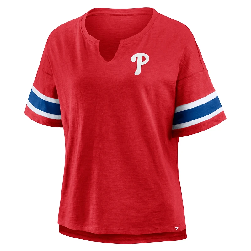 T-shirt rouge Fanatics pour femme, motif Curl Route des Phillies de Philadelphie