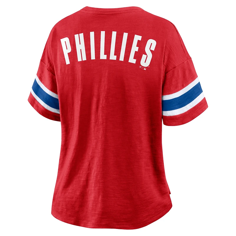 T-shirt rouge Fanatics pour femme, motif Curl Route des Phillies de Philadelphie