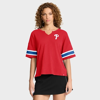 T-shirt rouge Fanatics pour femme, motif Curl Route des Phillies de Philadelphie